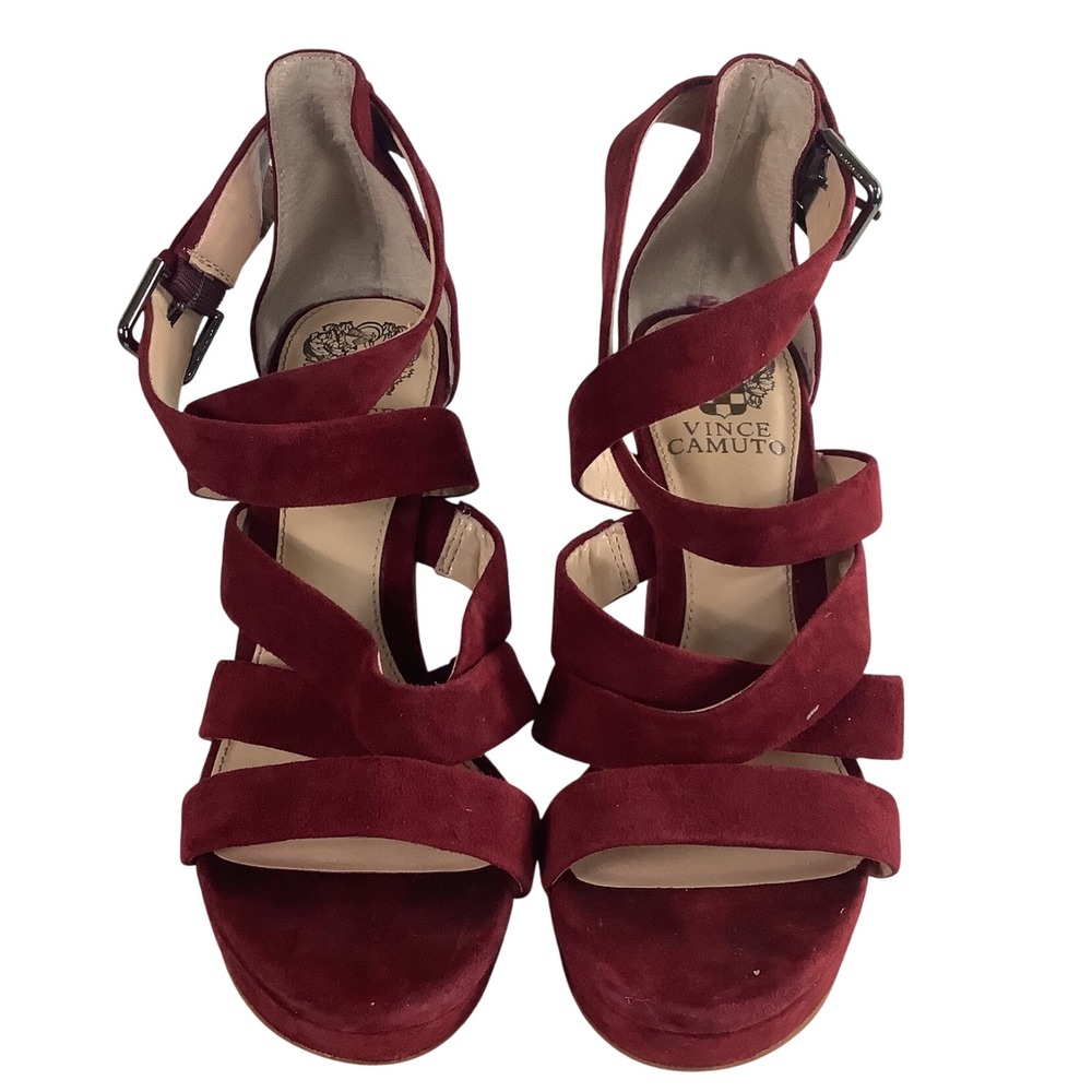 Vince‎ Camuto Burgundy Suede Strappy Platform Block Heel Sandals Size 6.5M